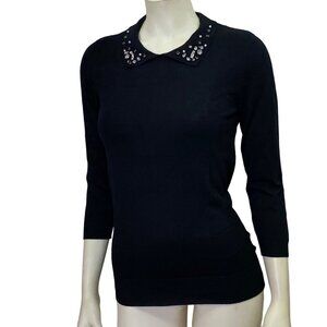 METHAPOR STONE COLLAR EMBELLISHED 3/4 SLEEVES SWEATER TOP SM NWT‎